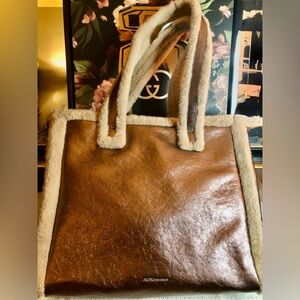 BCBGGeneration Faux Fur Trim Bronze Tote Bag